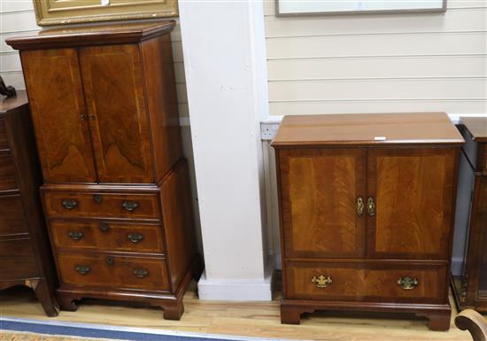 Two George III style banded walnut television console cabinets W.76cm and 63cm